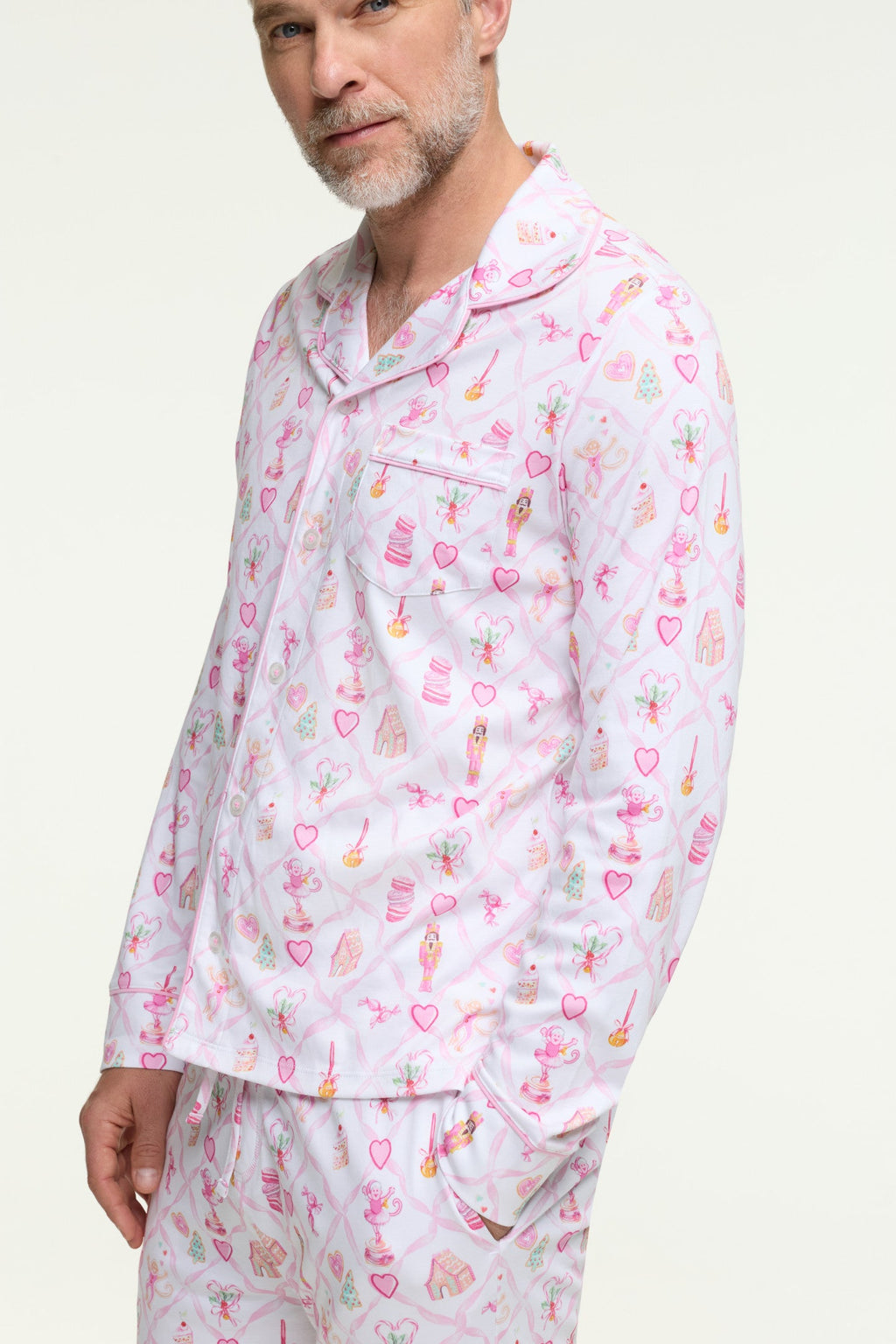 LoveShackFancy x Roller Rabbit Mens Sugarplum Lattice Long Sleeve Polo Pajamas