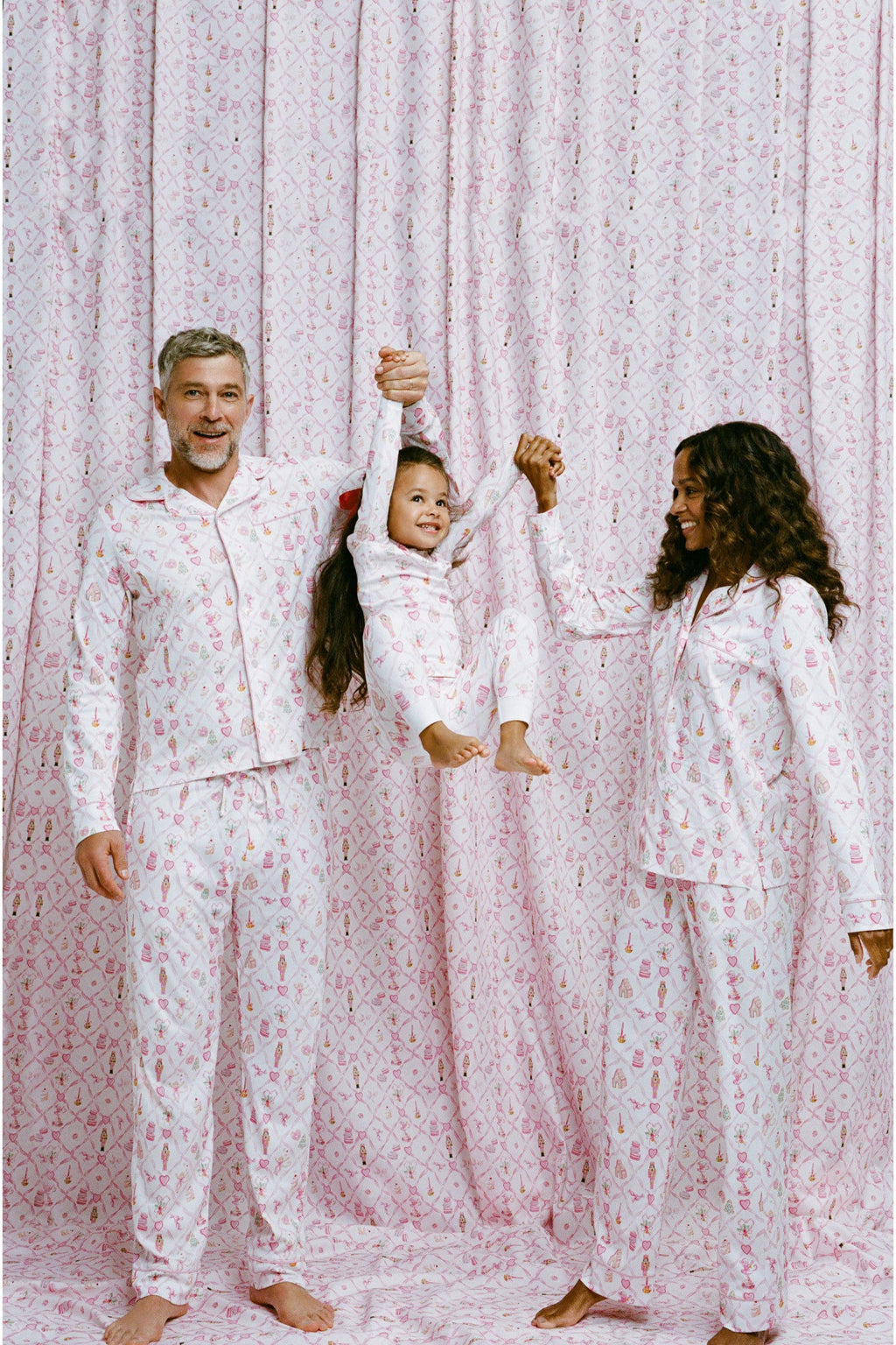 LoveShackFancy x Roller Rabbit Mens Sugarplum Lattice Long Sleeve Polo Pajamas