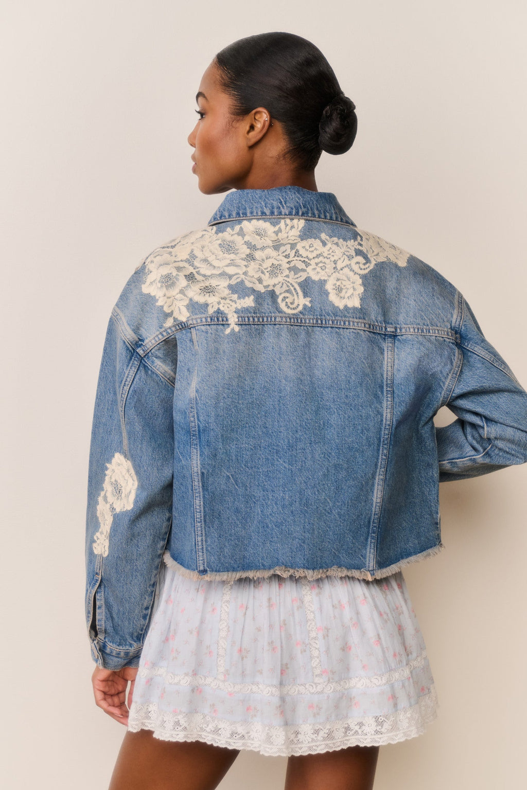 Amana Lace Appliqué Denim Jacket