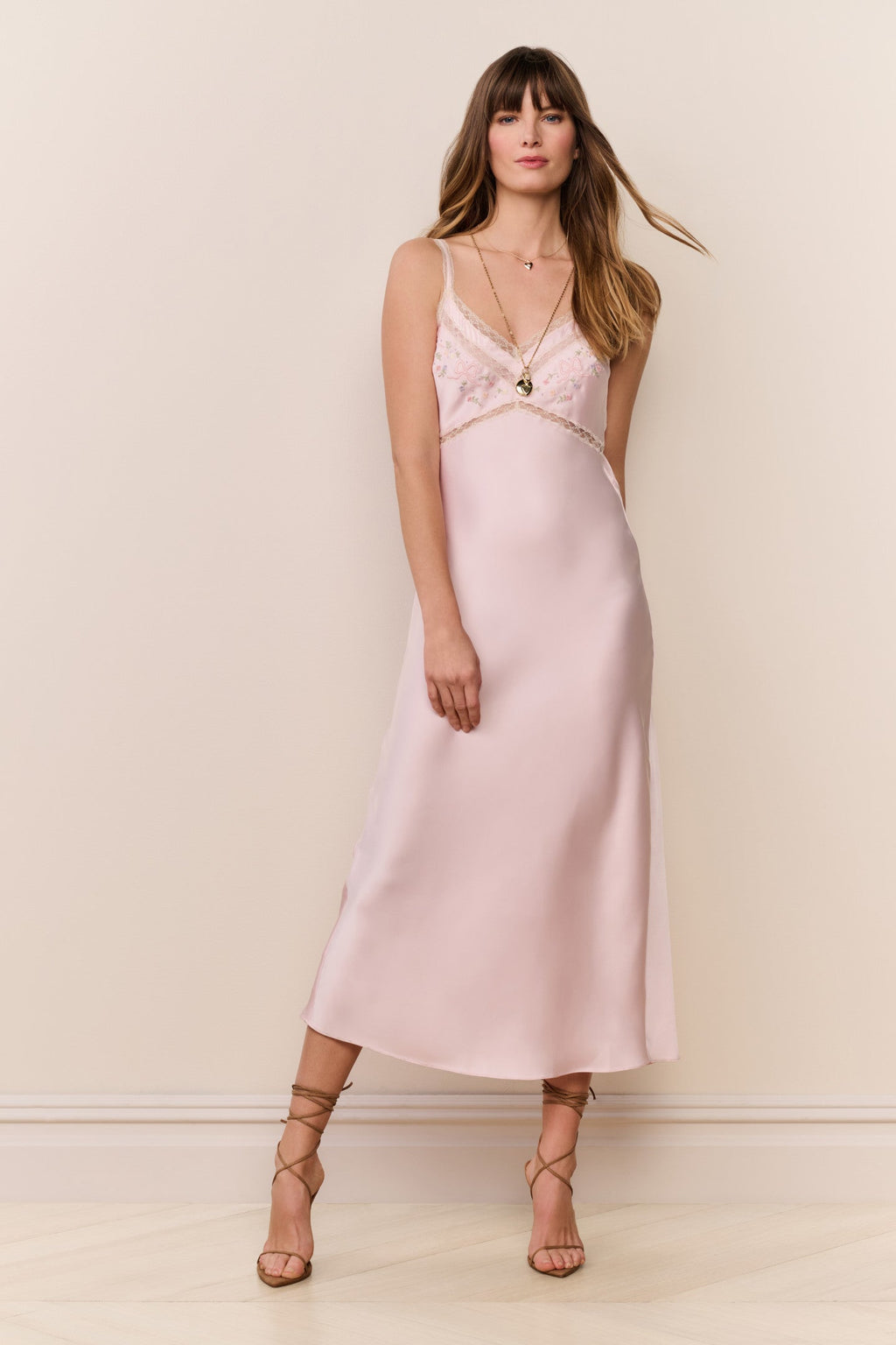 Annabeth Embroidered Satin Midi Dress