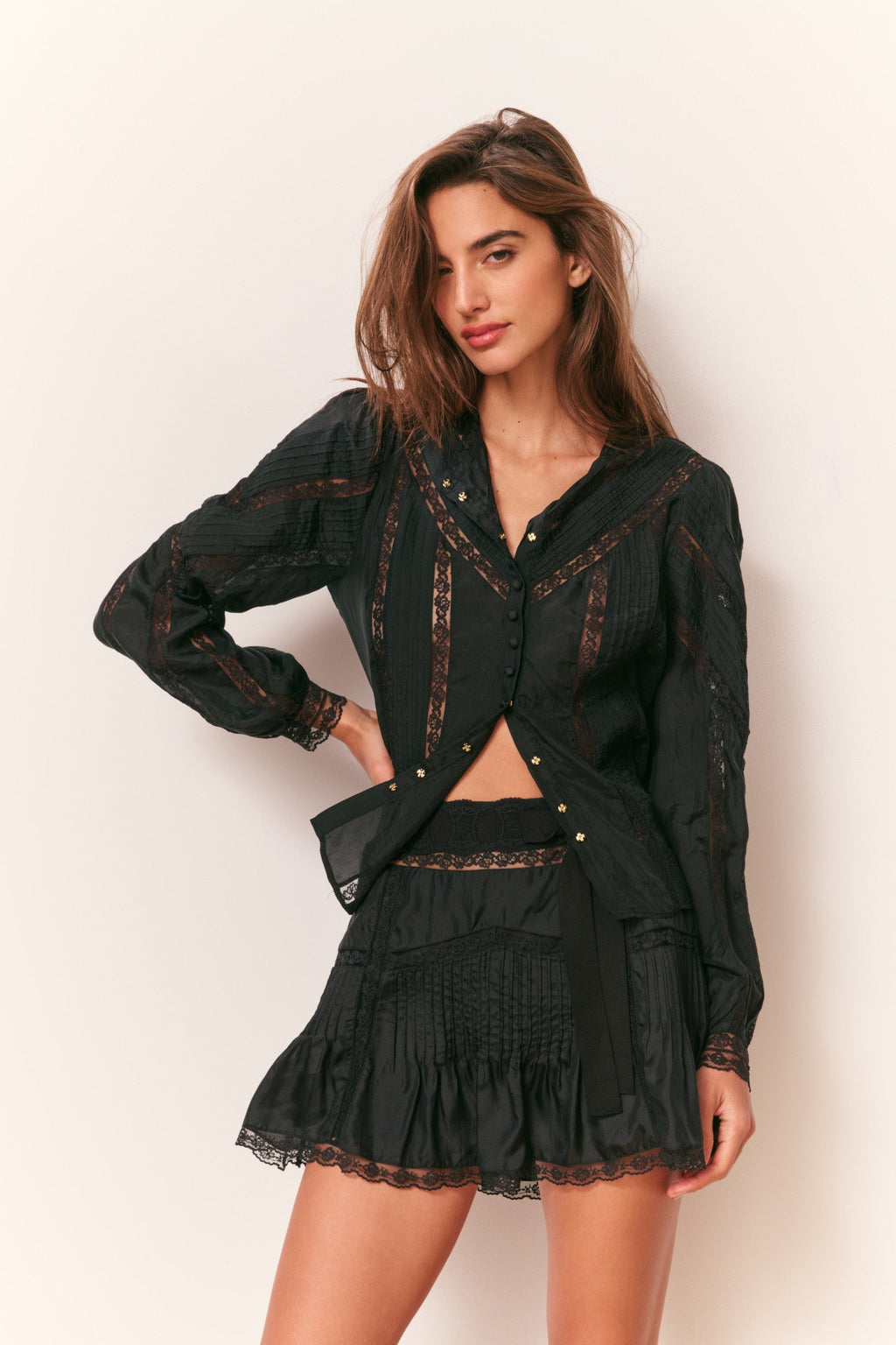 Willia Silk Lace-Detailed Mini Skirt