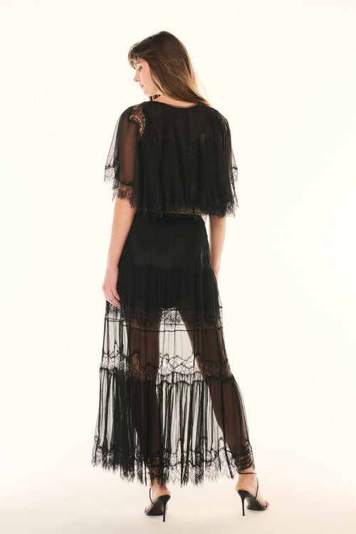 Aureline Silk Lace Pleated Maxi Skirt