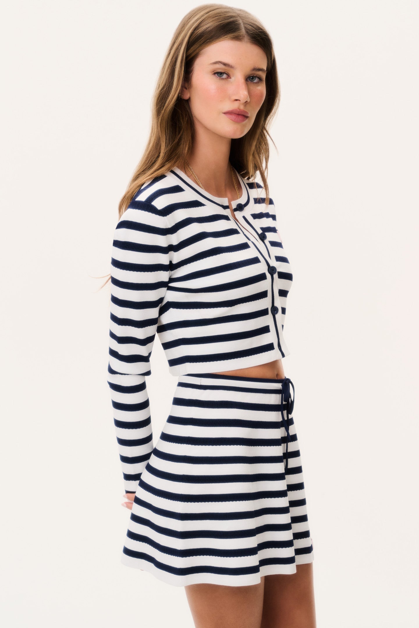 Avanette Striped Stretch Knit Cardigan