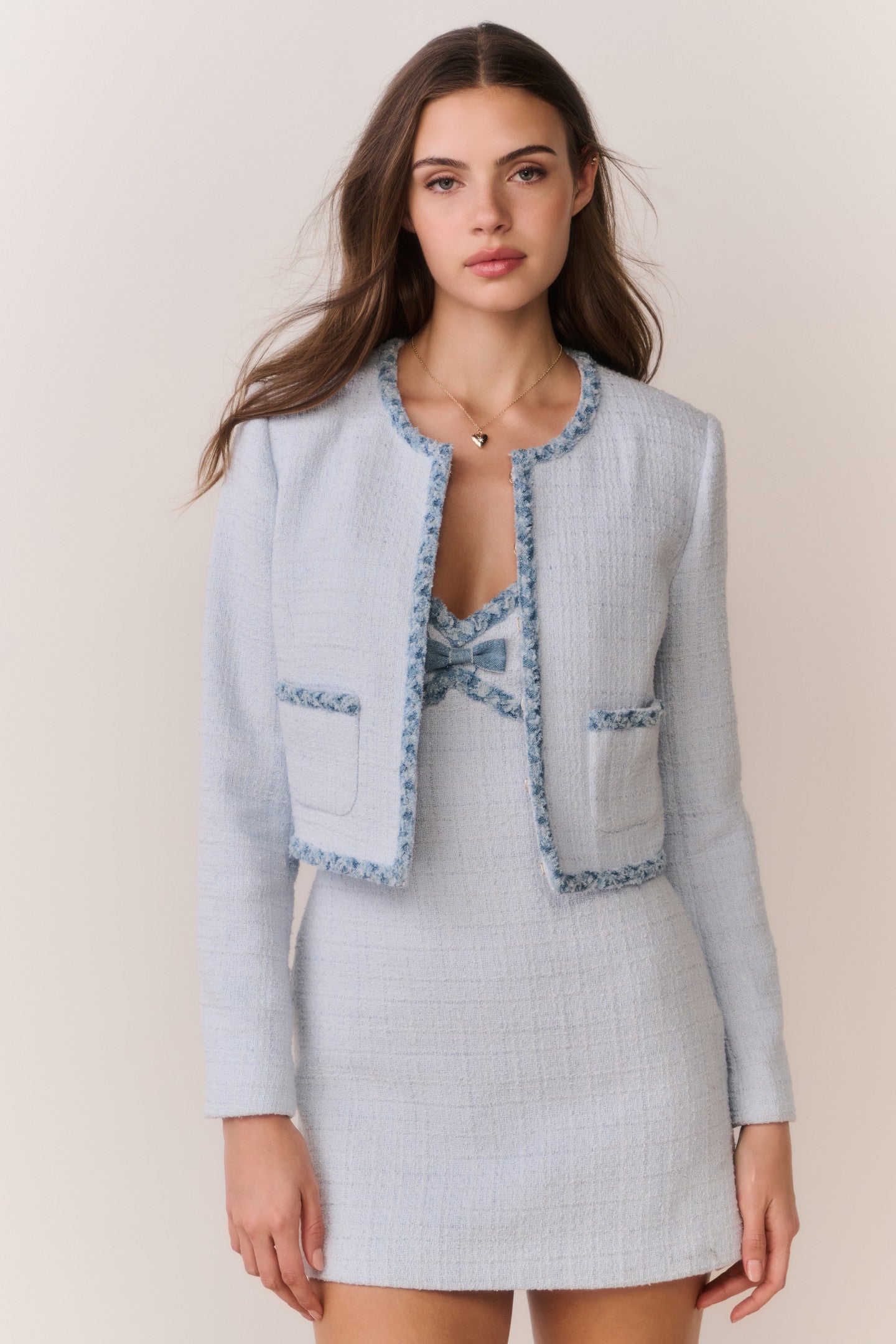Azula Denim-Trimmed Tweed Jacket