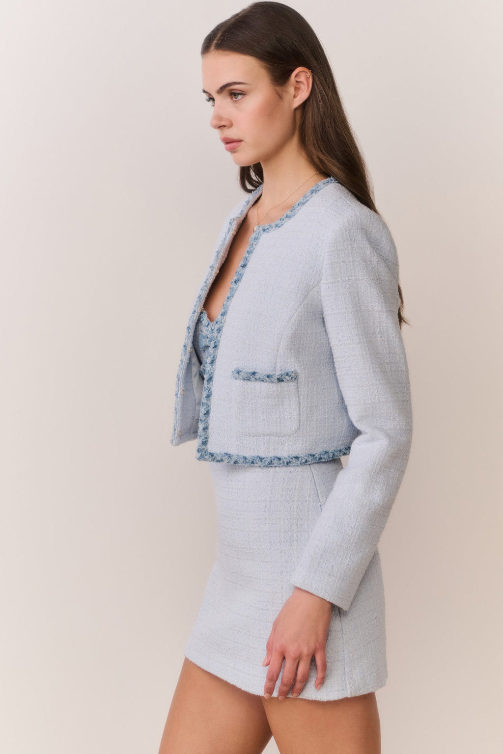 Azula Denim-Trimmed Tweed Jacket