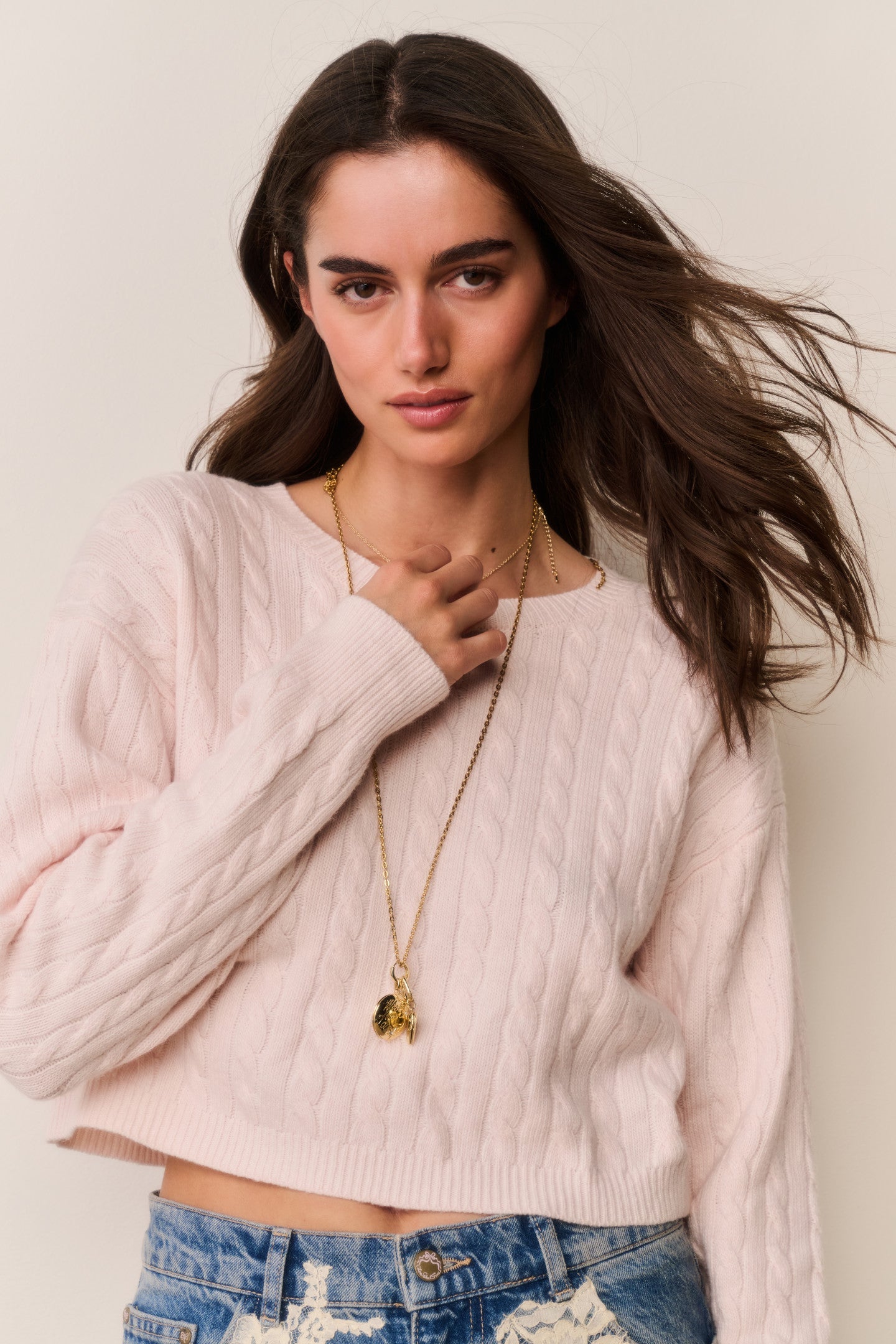 Filomena Cropped Cable Knit Pullover