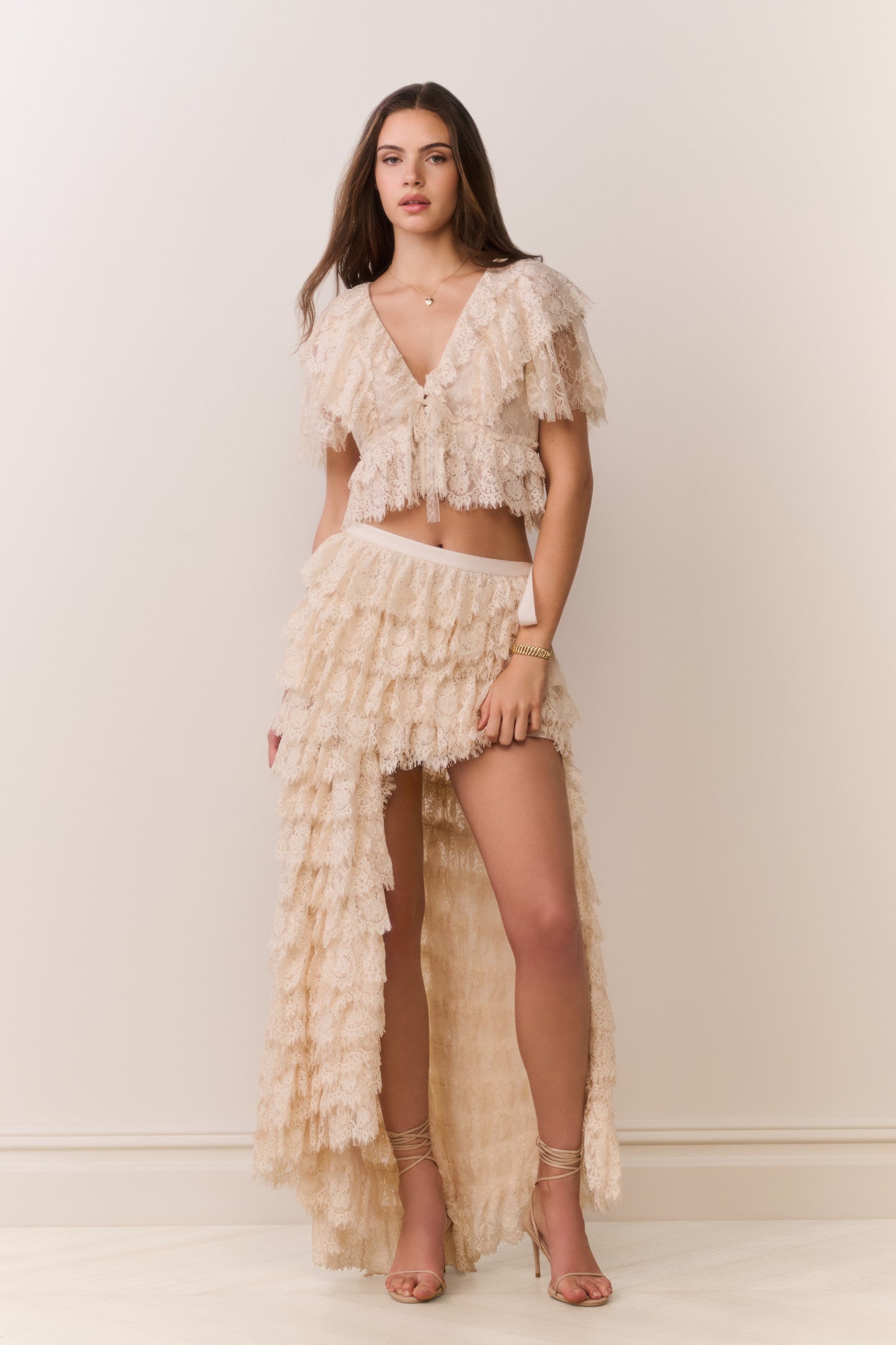Camilia Lace Ruffle High-Low Skirt