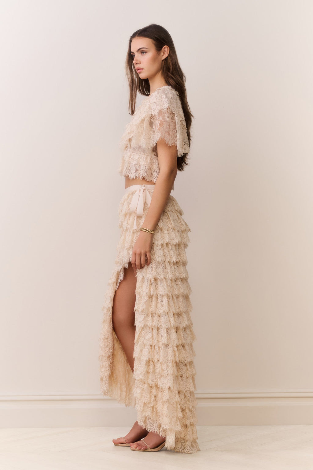 Camilia Lace Ruffle High-Low Skirt