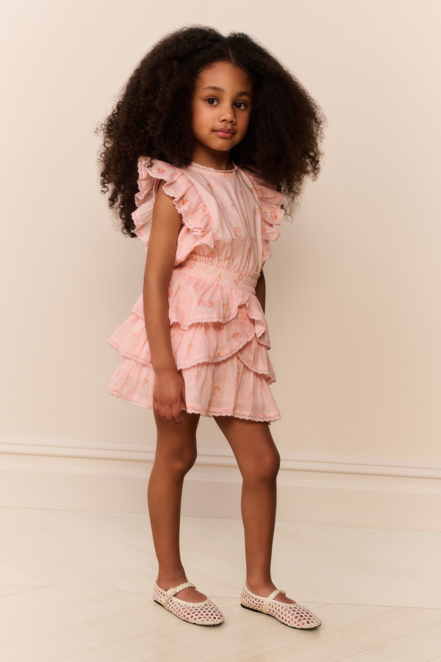 Little Girls Peach Pom Pom Decker Dress