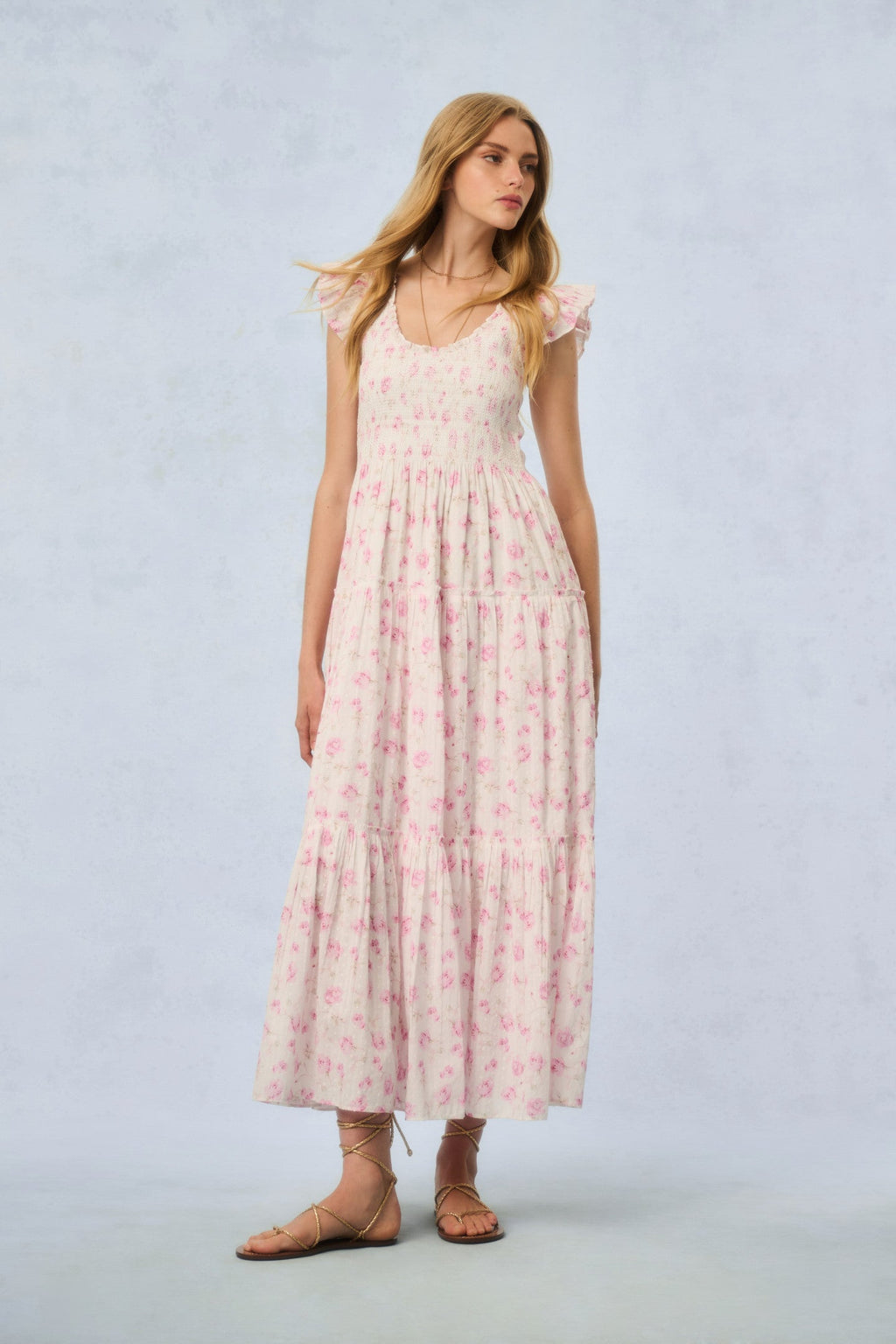 Chessie Fragrance Print Cotton Maxi Dress - STERLING DUSK
