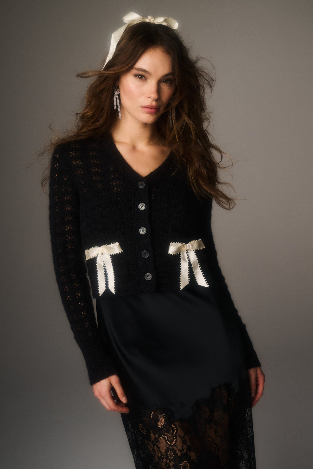 Lilly Alpaca-Blend Bow Cardigan - MIDNIGHT ICE