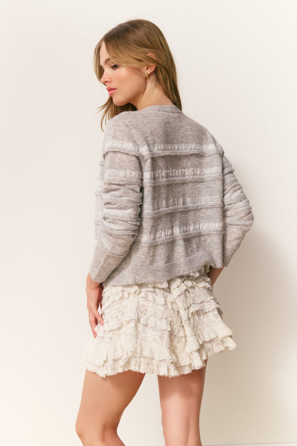 Claralise Alpaca-Blend Lace Stripe Cardigan
