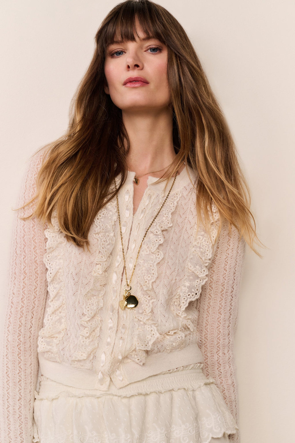 Melisse Eyelet Ruffle Cardigan