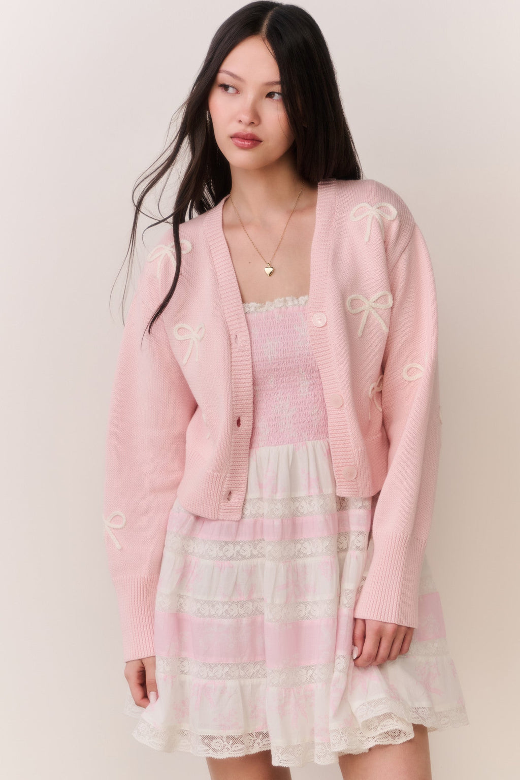 Francette Cotton Bow Embroidered Cardigan