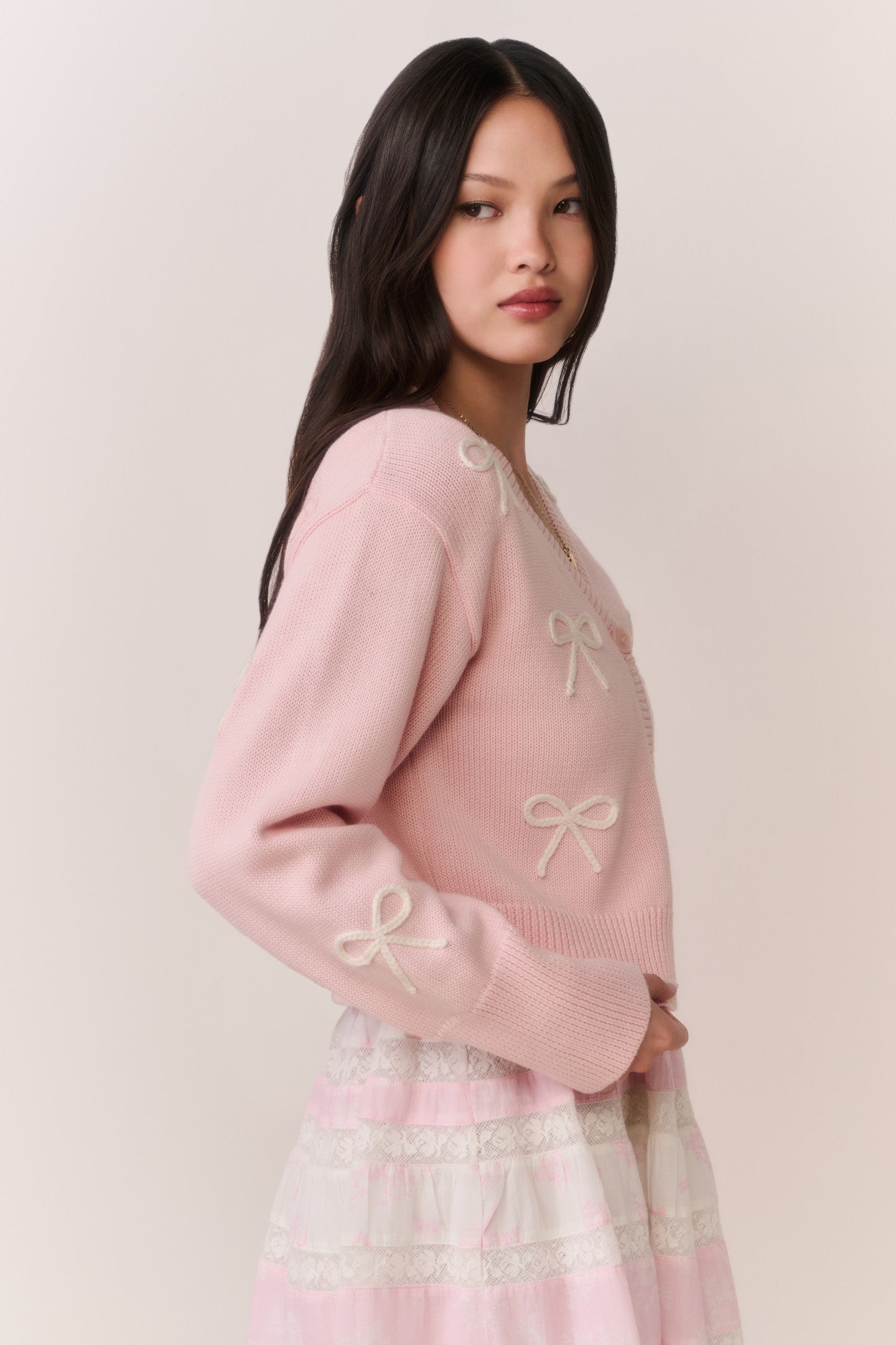 Francette Cotton Bow Embroidered Cardigan
