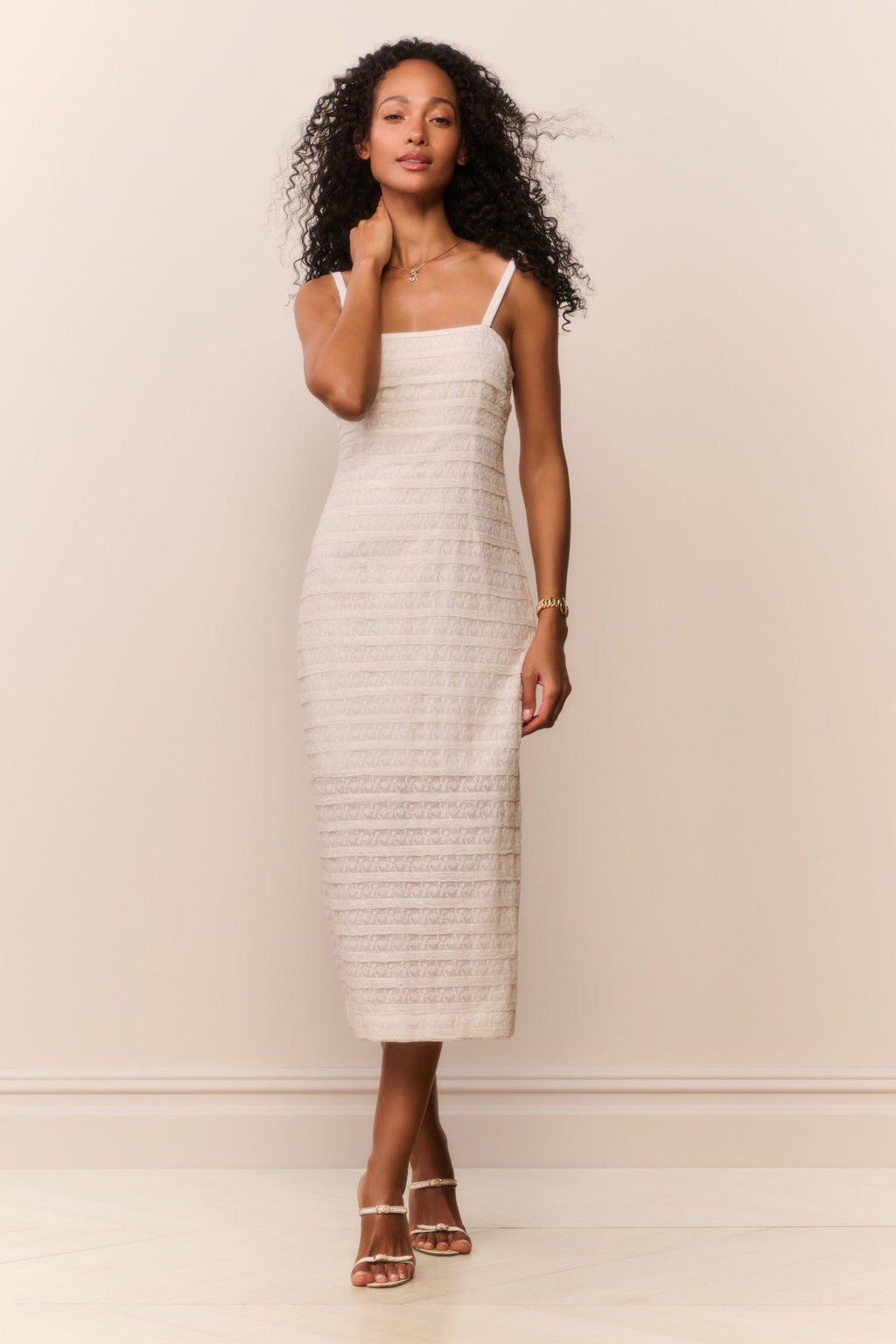 Verna Lace Stripe Midi Dress