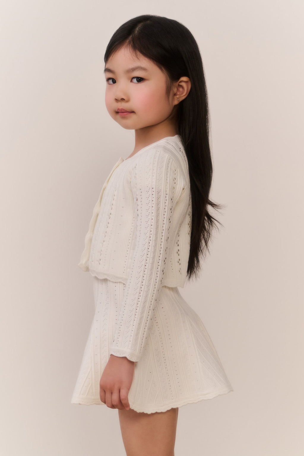 Little Girls Emlynn Pointelle Cardigan - WHITE TEA