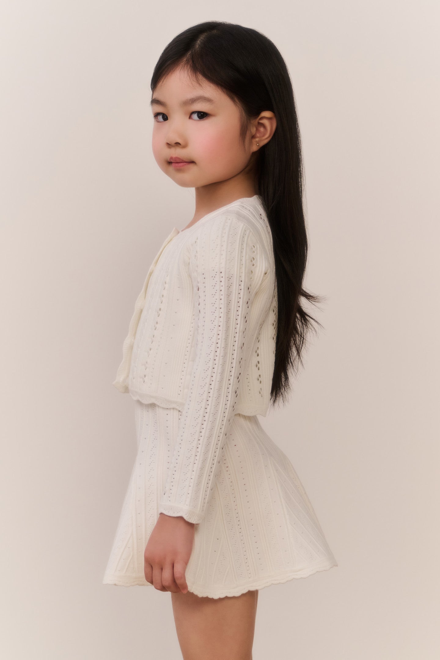 Little Girls Emlynn Pointelle Cardigan - WHITE TEA
