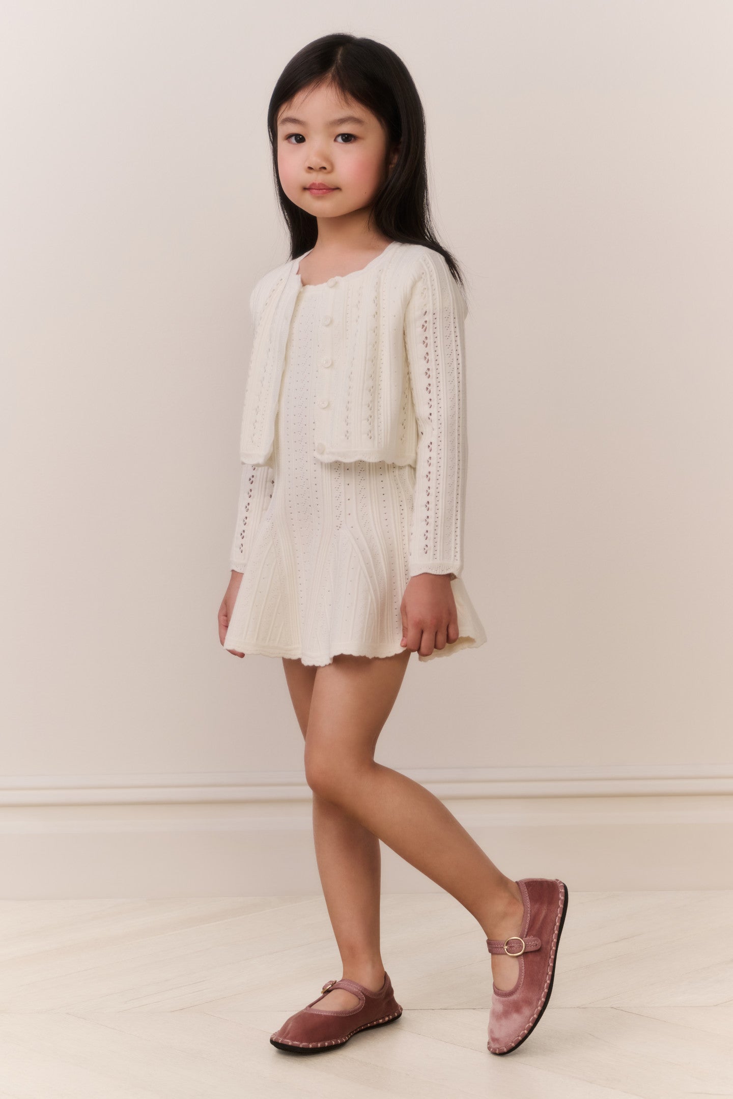 Little Girls Emlynn Pointelle Cardigan - WHITE TEA