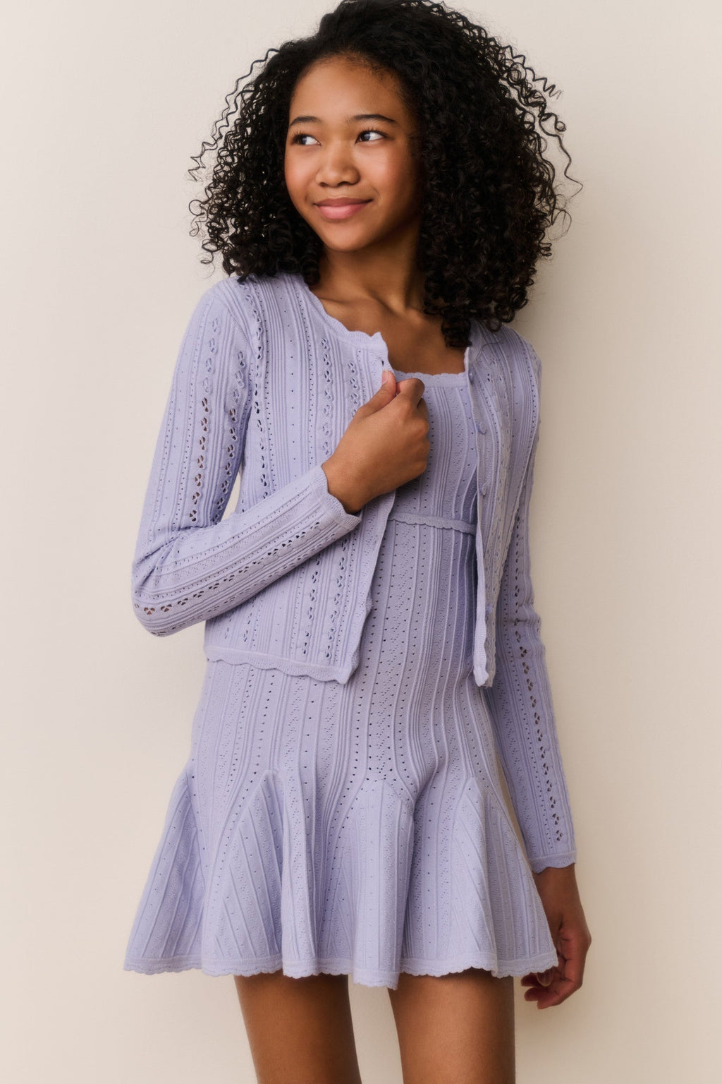 Tween Emlynn Stretch Pointelle Cardigan