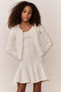 Tween Emlynn Stretch Pointelle Cardigan - WHITE TEA