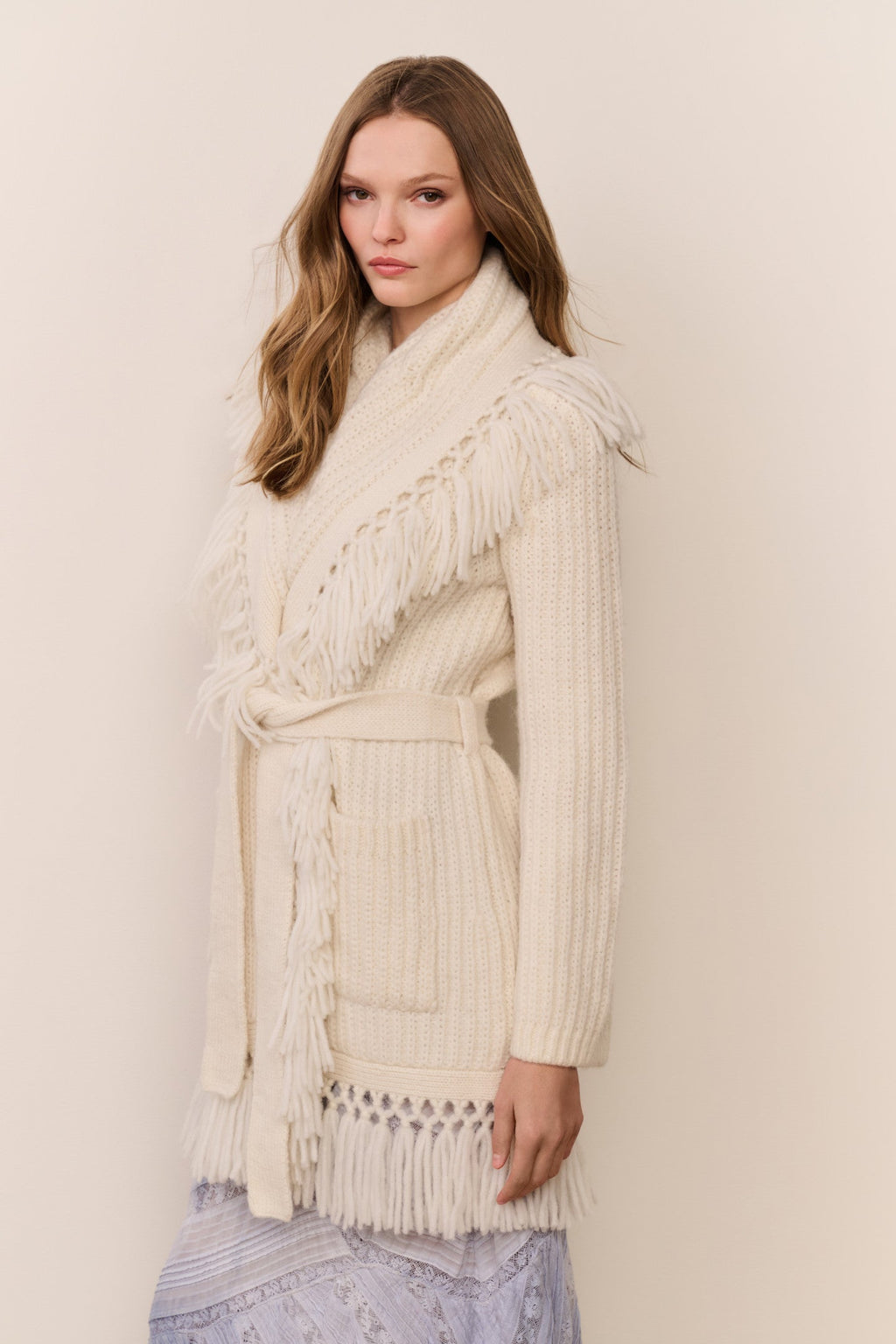 Daphira Fringe Alpaca Wrap Cardigan