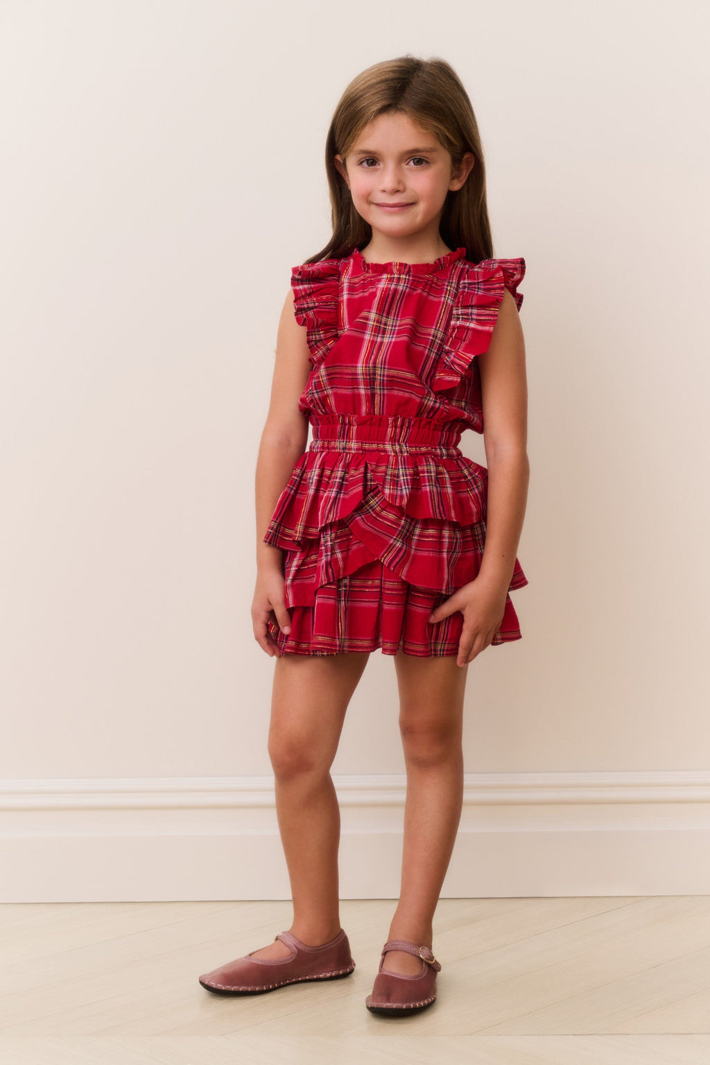 Girls Decker Cotton Tartan Ruffle Dress