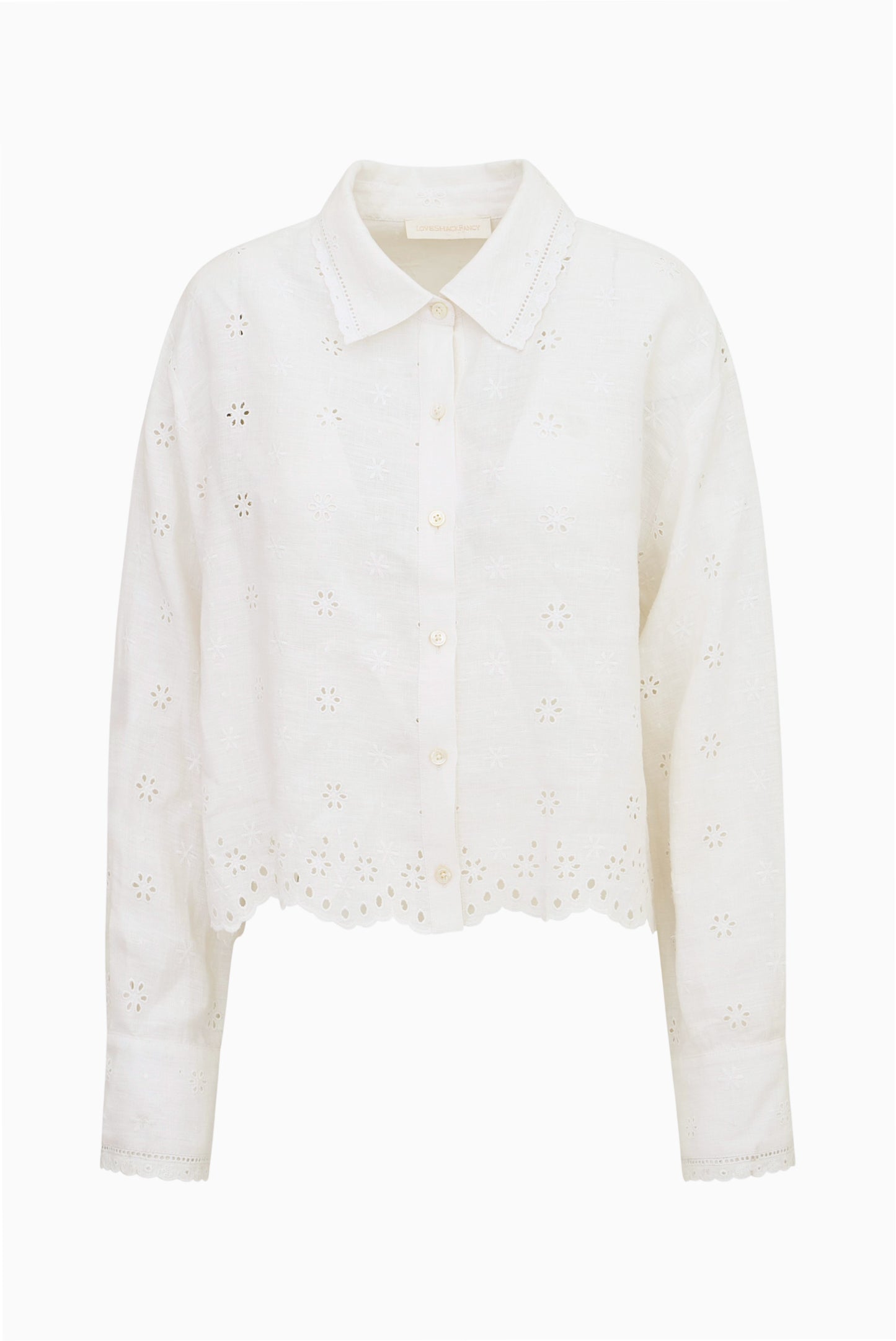 Delano Eyelet Linen Button-Up Top