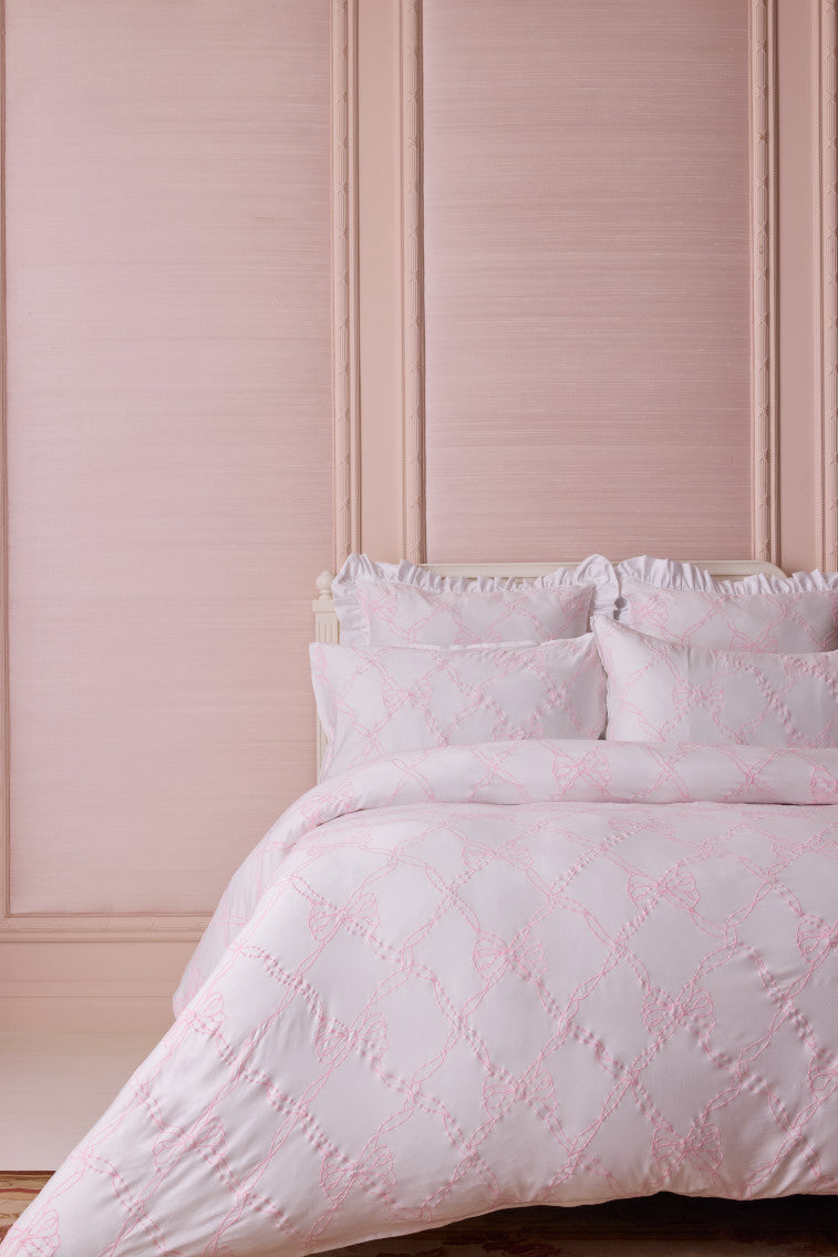 Garden Bow Embroidered Bow Duvet Cover + Sham Set