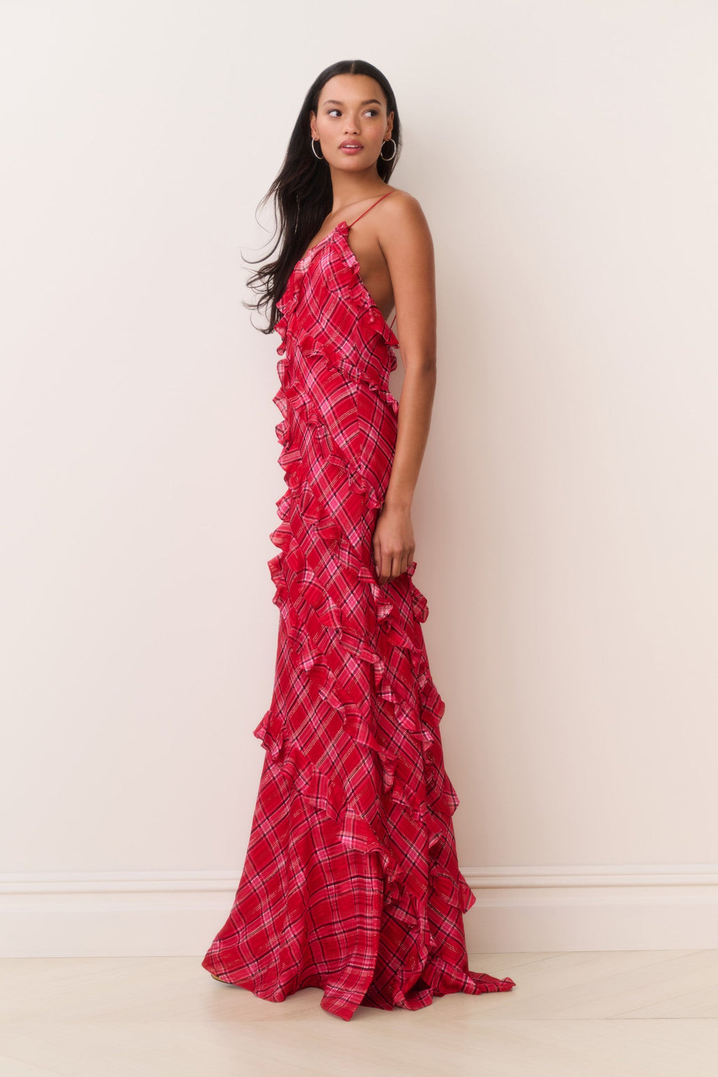 Ellietta Tartan Ruffle Maxi Dress