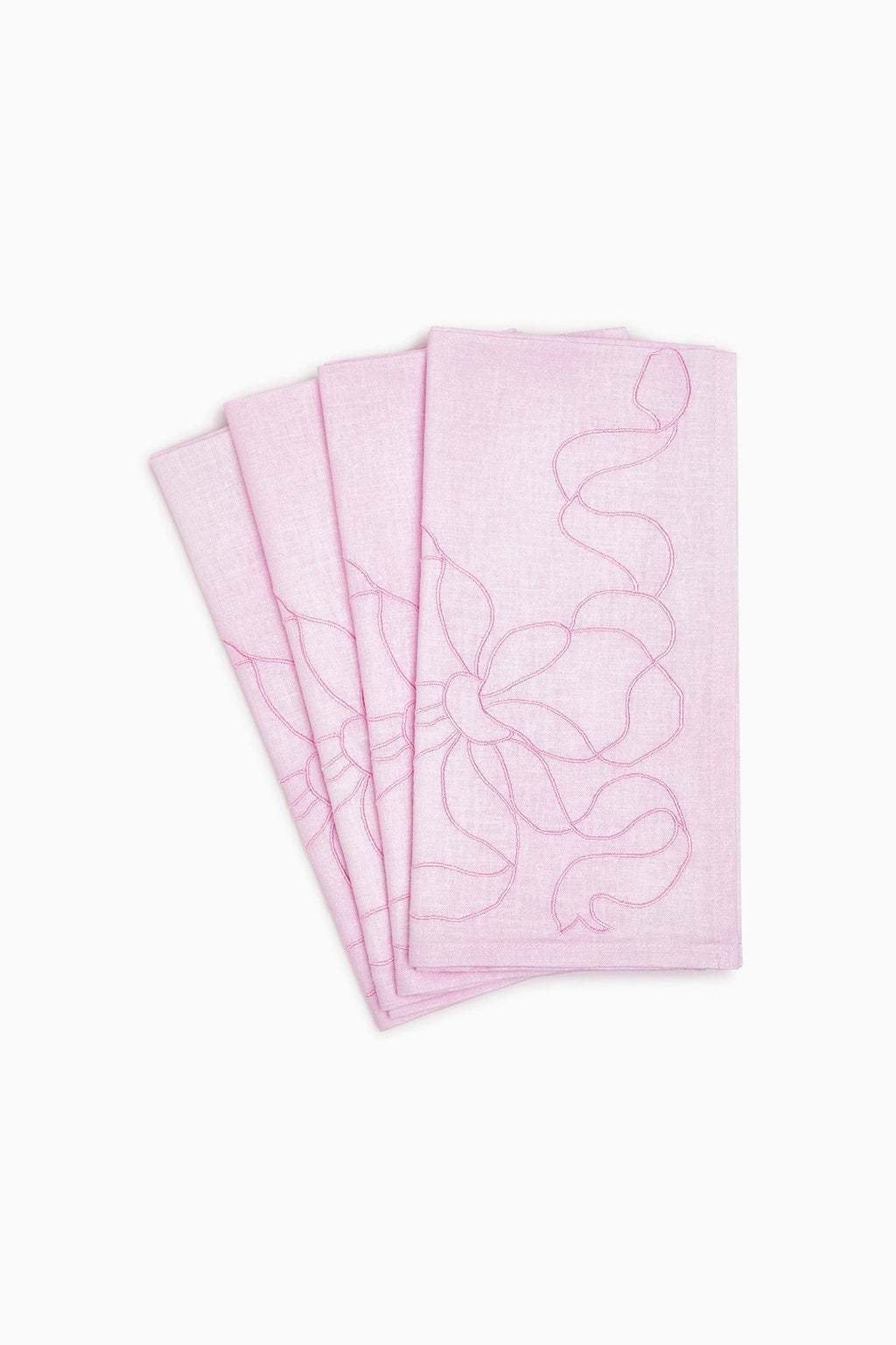 Embroidered Linen Bow Napkins - Set of 4