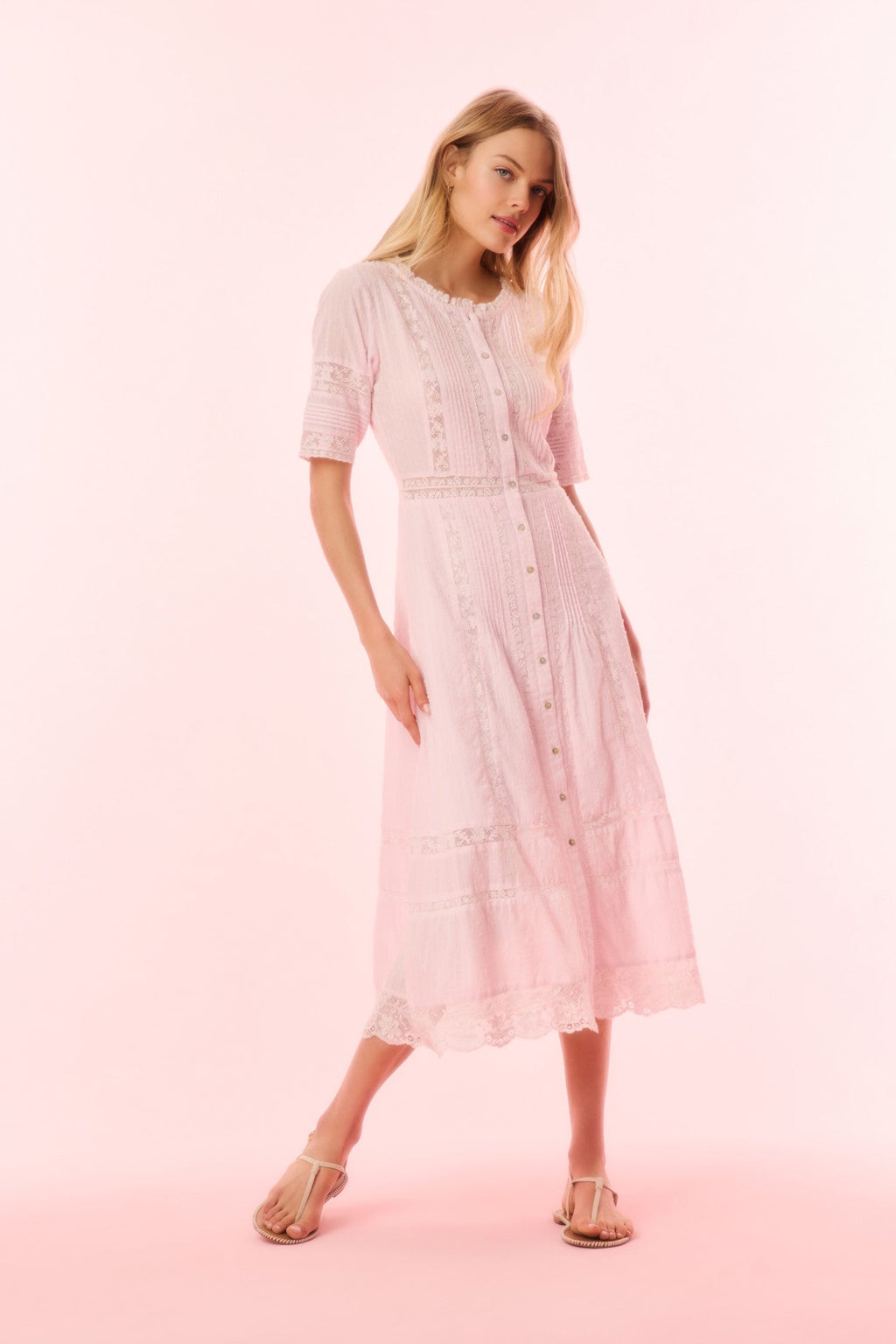 Francilla Cotton Midi Dress - BALLERINA PINK