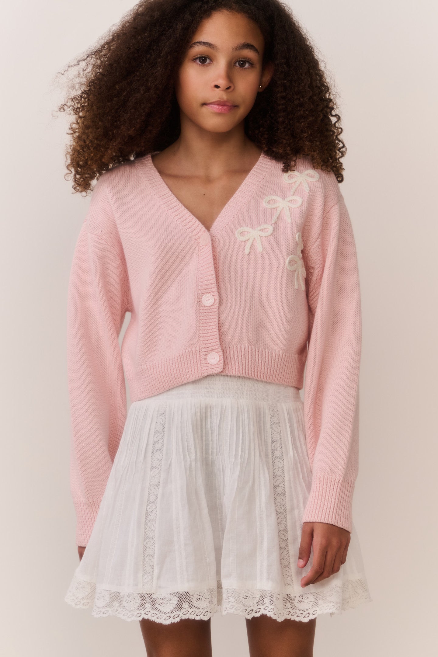 Tween Jayne Bow Embroidered Cardigan
