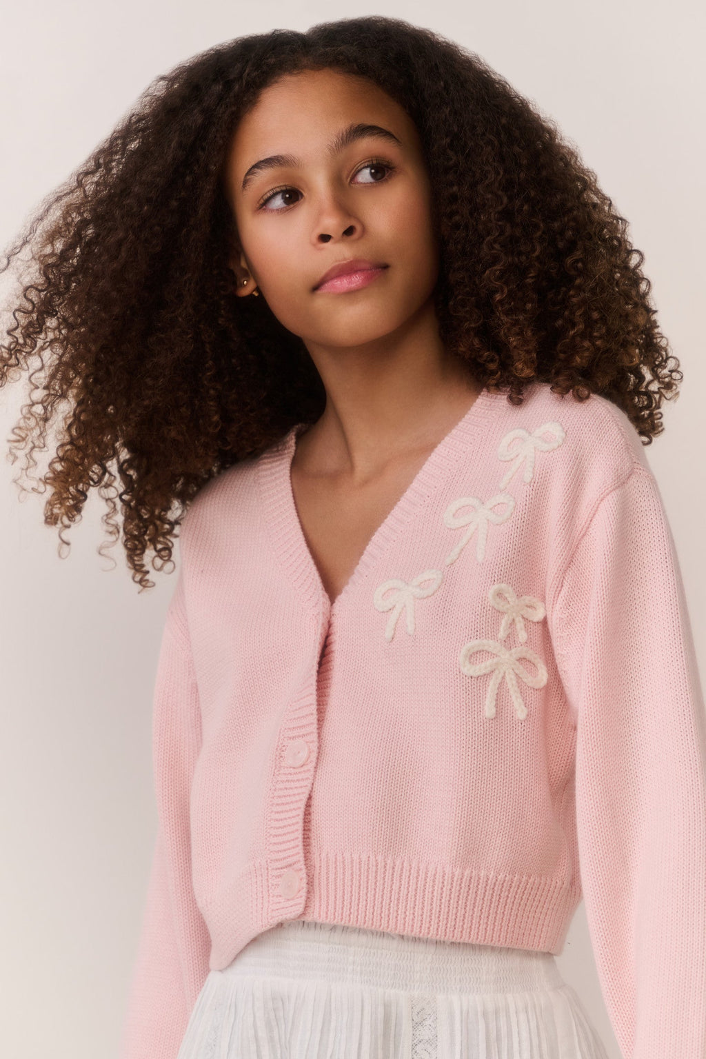 Tween Jayne Bow Embroidered Cardigan