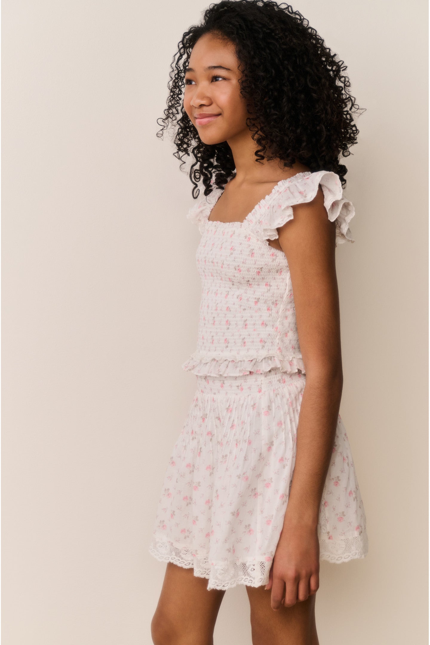 Tween Jeanna Floral Cotton Top - SUNWASHED IVORY