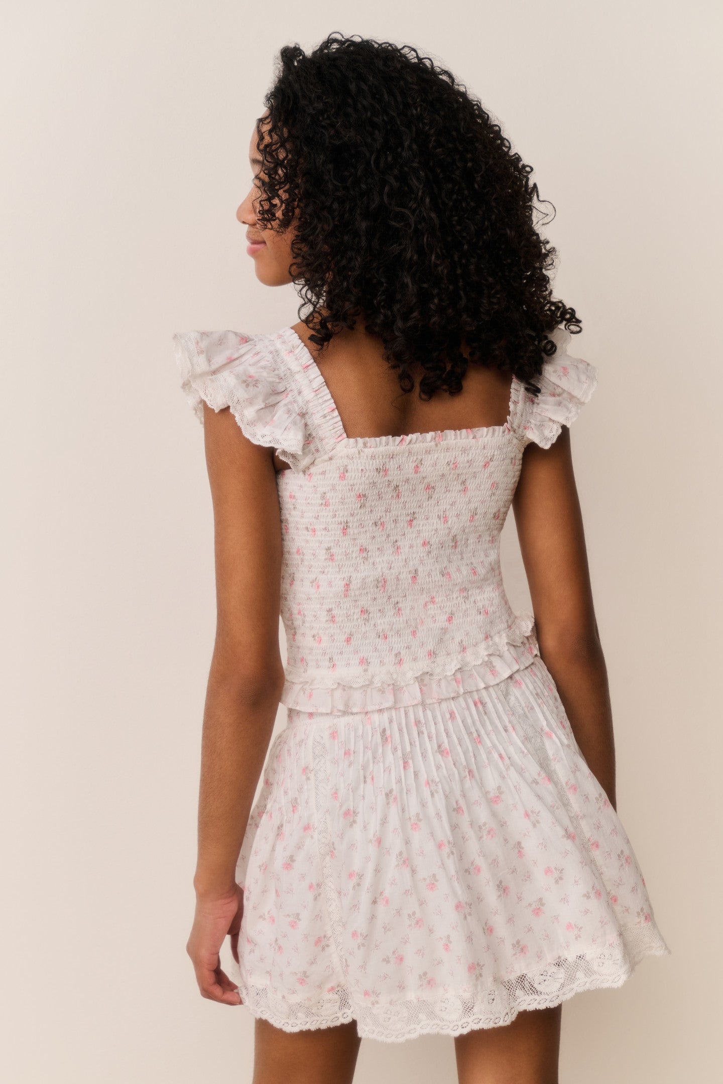 Tween Jeanna Floral Cotton Top - SUNWASHED IVORY