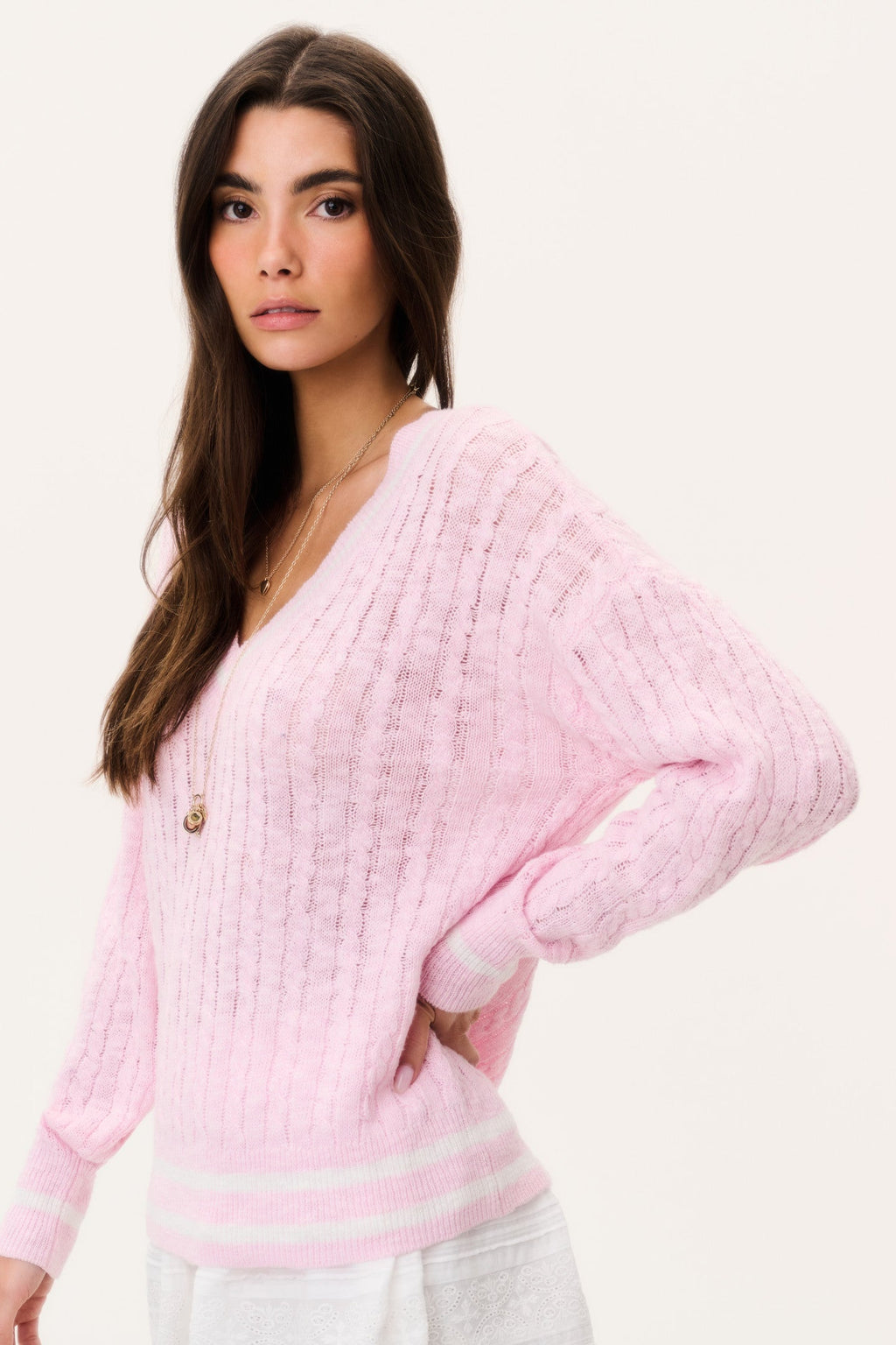 Jessanna Linen-Cotton Cable Knit Pullover