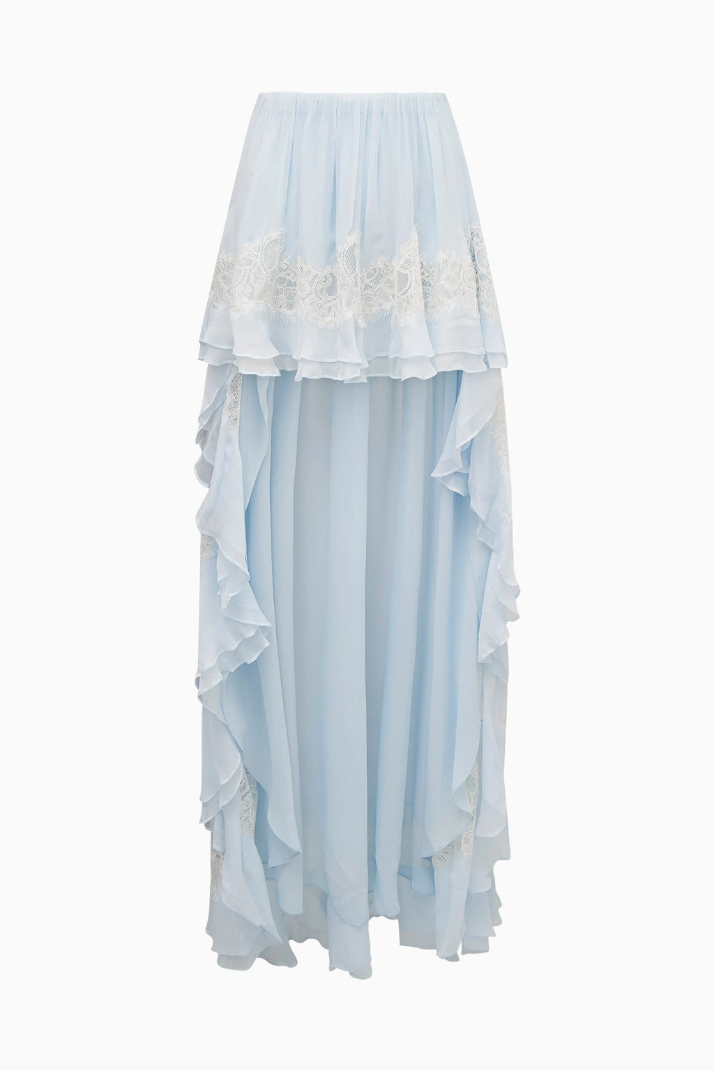 Jolina Silk Chiffon Lace High-Low Skirt