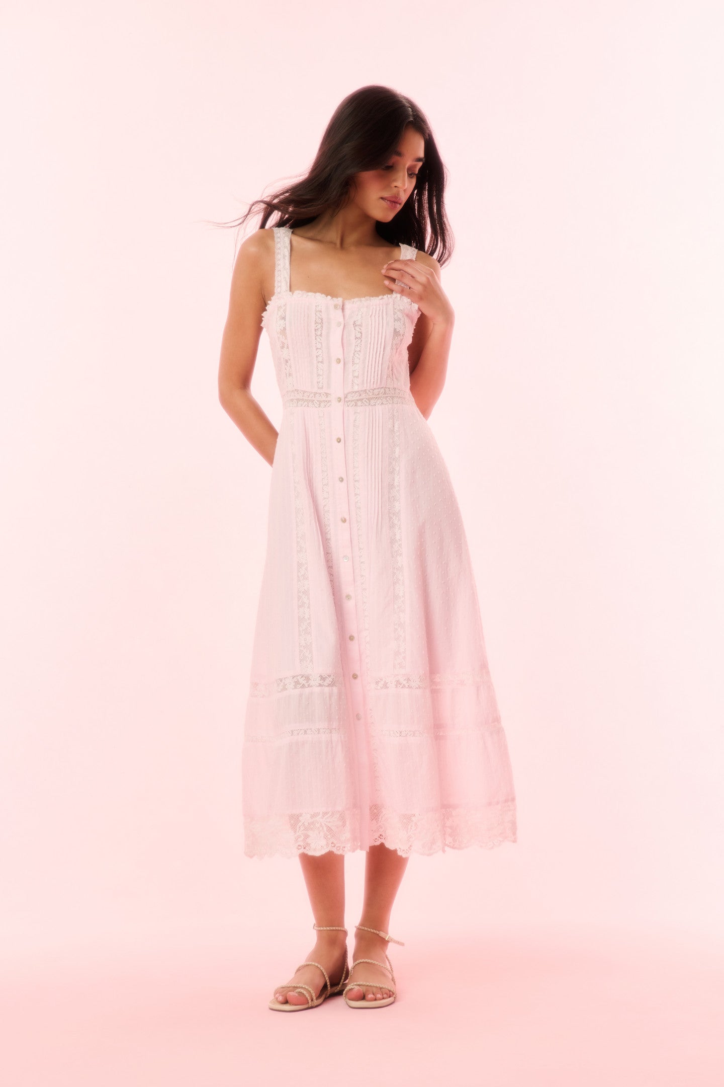 Judalon Cotton Midi Dress - BALLERINA PINK