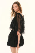 Thessisa Silk Lace Cropped Shawl Blouse