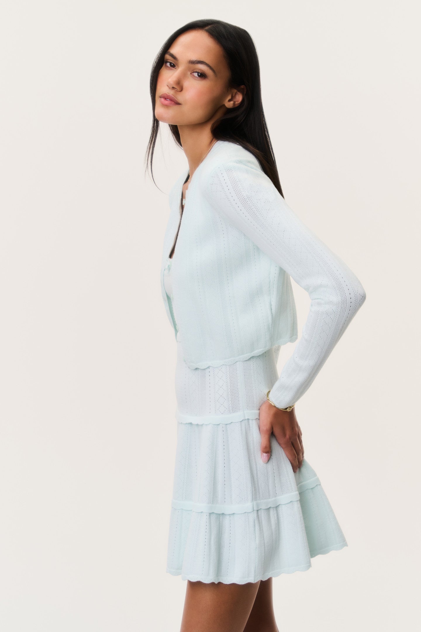 Nadiya Stretch Pointelle Cardigan - DUSTY LAGOON
