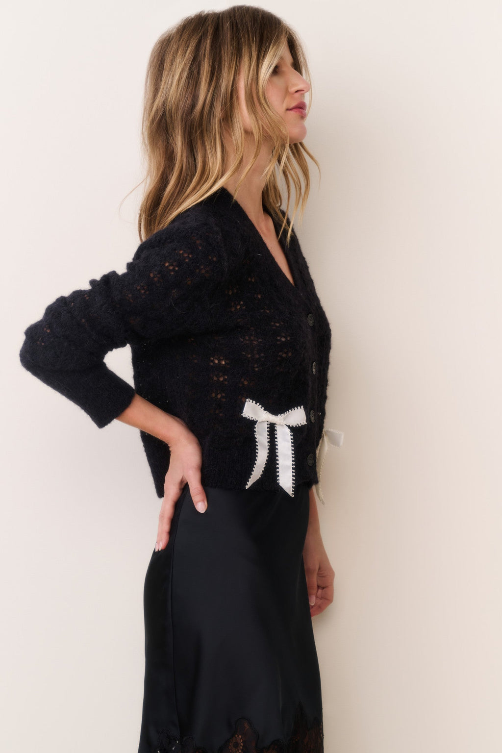 Lilly Alpaca-Blend Bow Cardigan - MIDNIGHT ICE