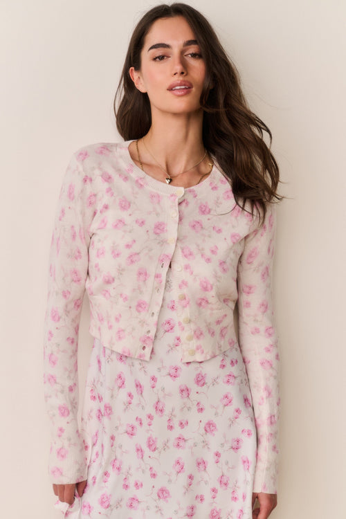 Adeanne Heirloom Print Cotton Cardigan - STERLING DUSK