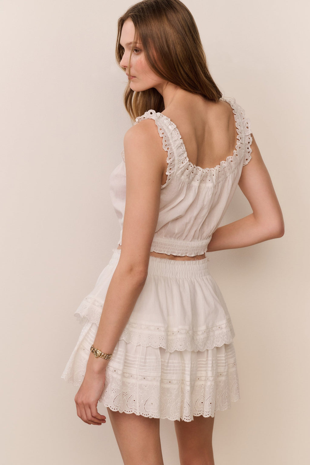 Heart Eyelet Ruffle Mini Skirt