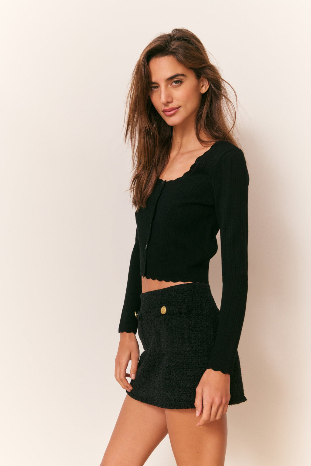 Martti Stretch Pointelle Cardigan - BLACK