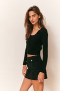 Martti Stretch Pointelle Cardigan - BLACK