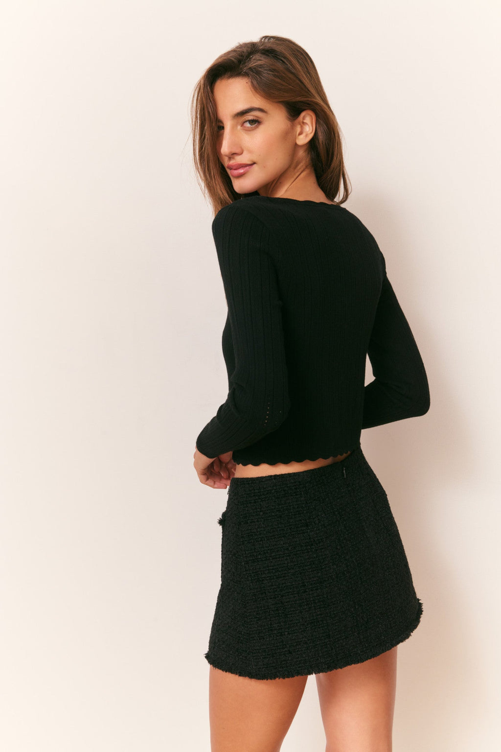 Martti Stretch Pointelle Cardigan - BLACK