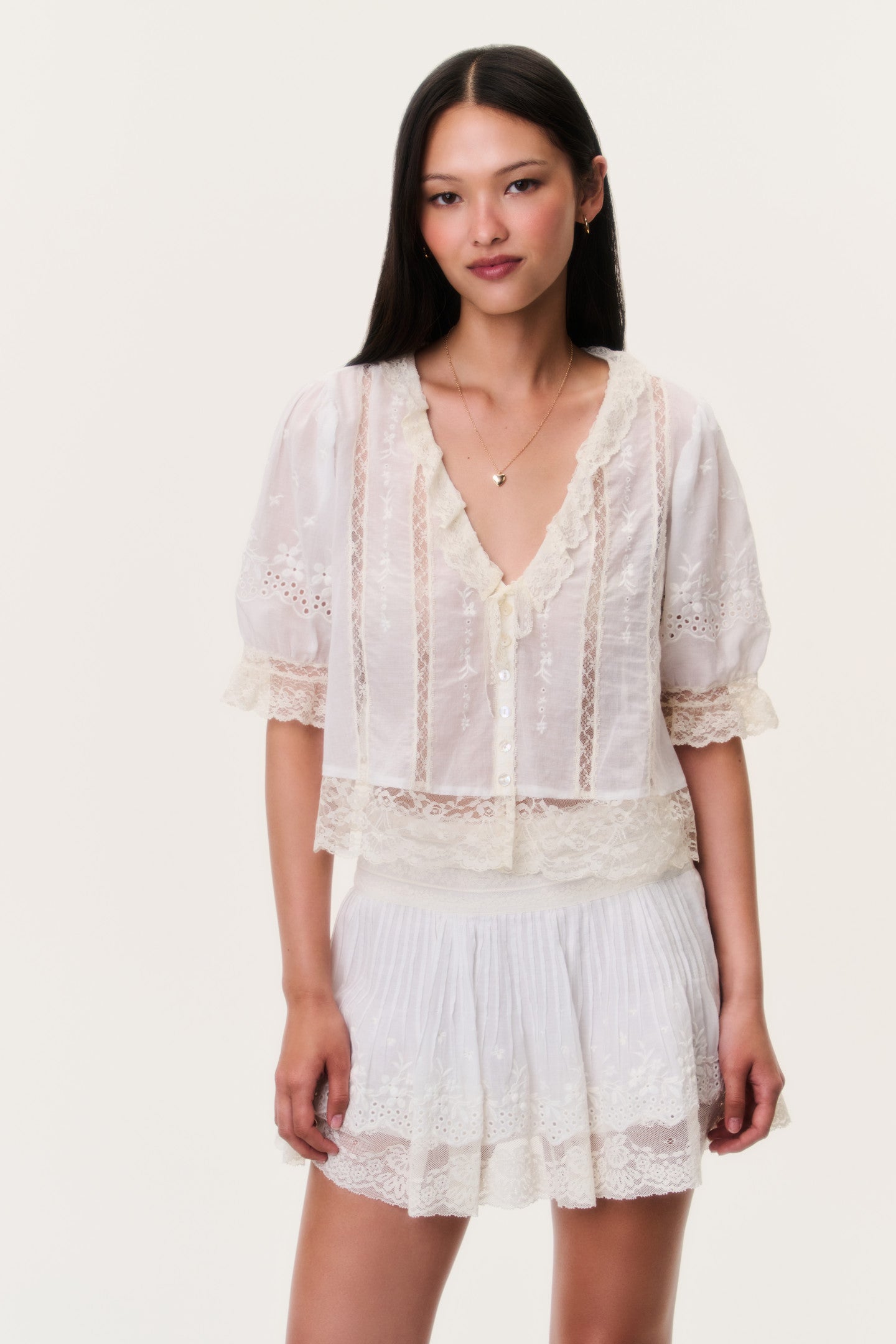 Levant Cotton Lace-Trimmed Mini Skirt