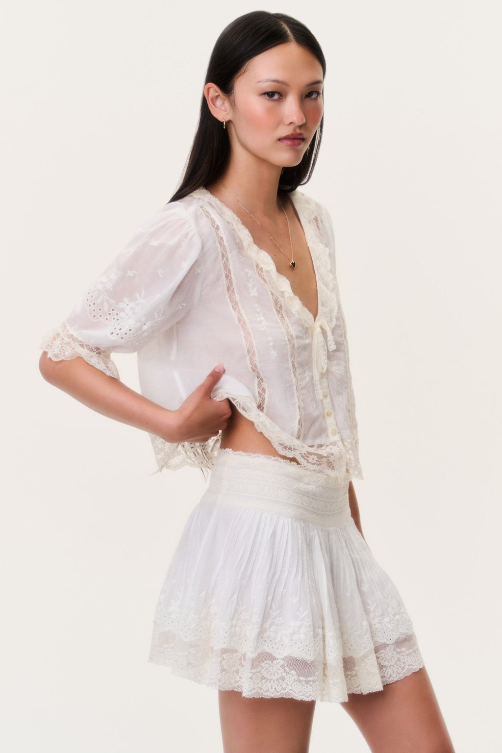 Levant Cotton Lace-Trimmed Mini Skirt