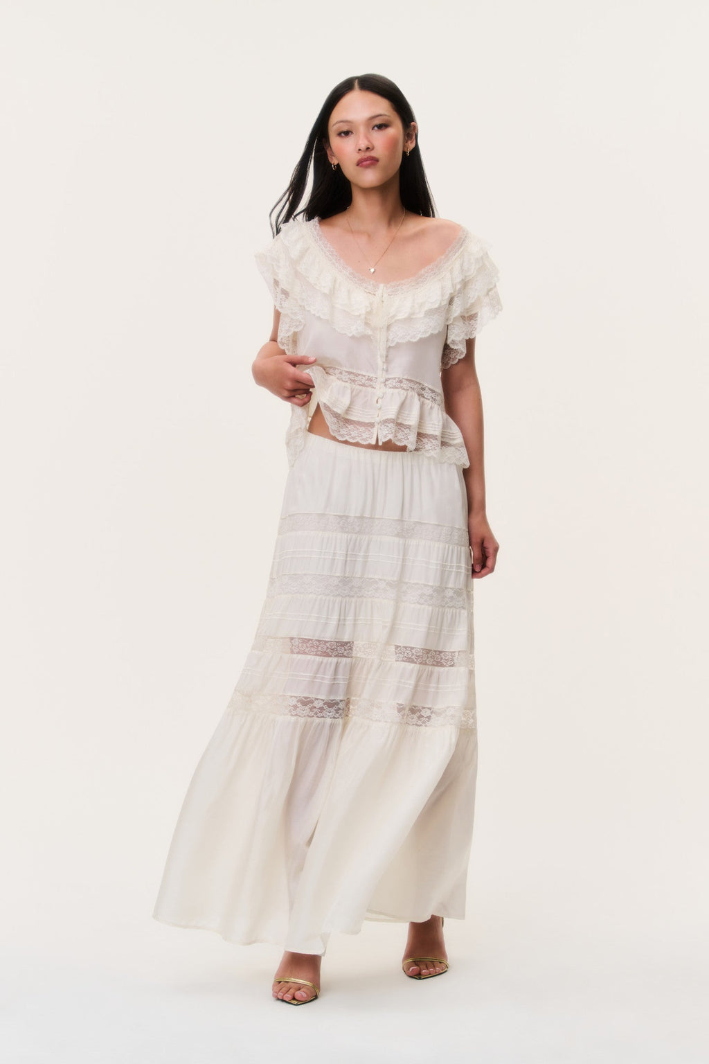 Nivine Silk Lace Maxi Skirt